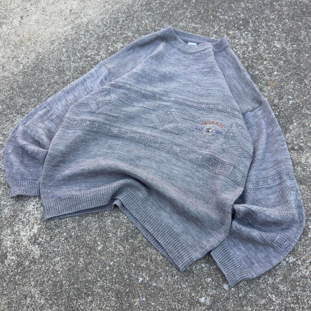 Vintage 90s Indian Motorcycle Knit Sweater Biker Streetwear Gray Mens M f6